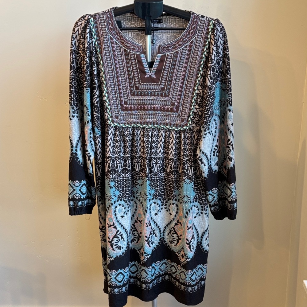 White Mark Bohemian Embroidered Sweater Dress